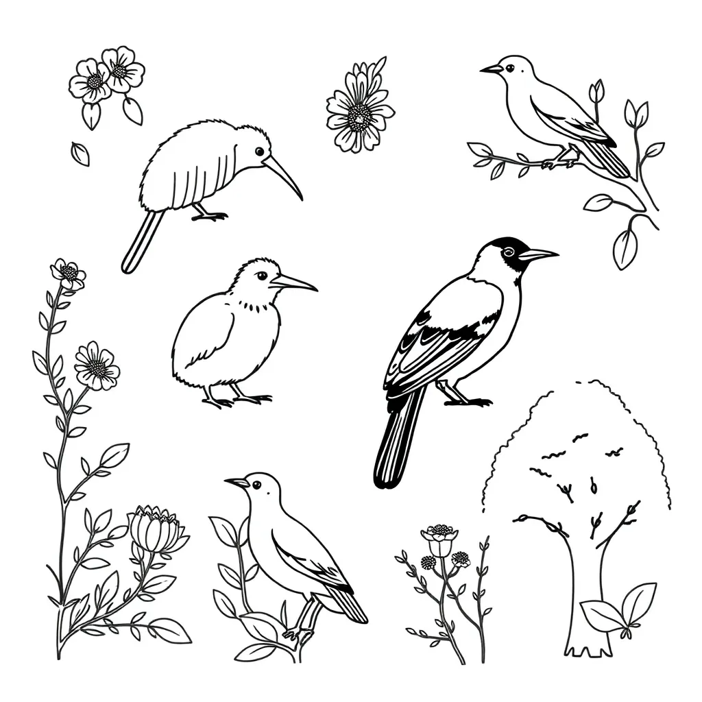 New Zealand birds illustration