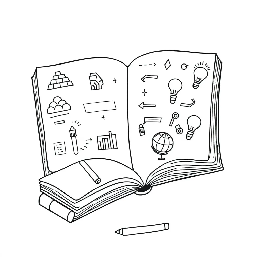 Student writing with books