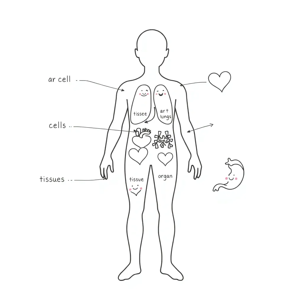 Human body diagram with organs