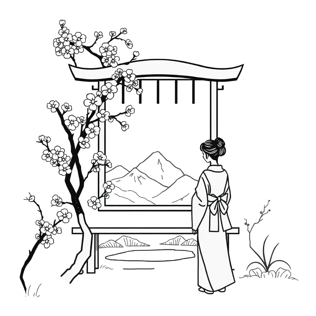 Traditional Japanese mirror illustration