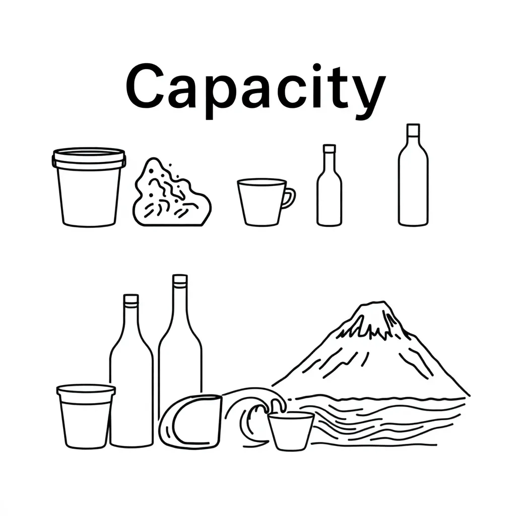 Various containers showing different capacities