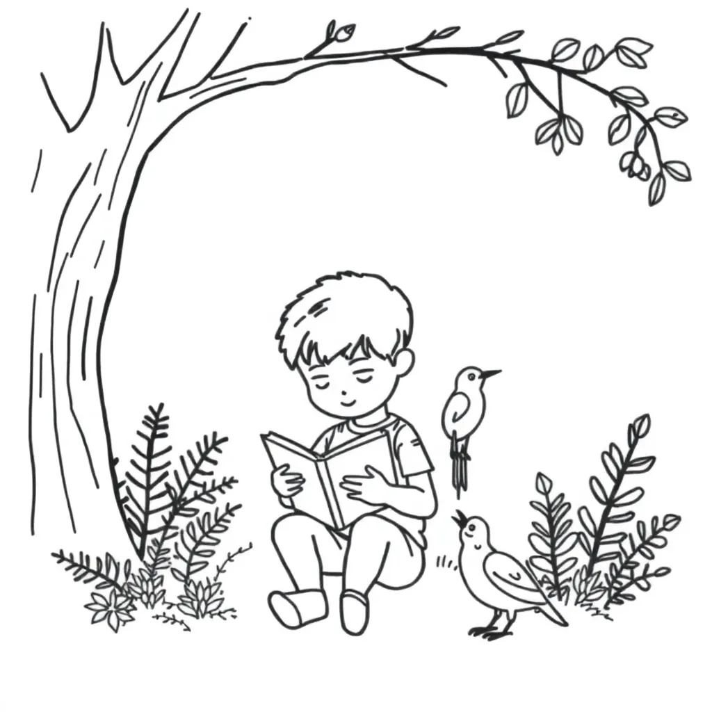 Student reading a book with expression