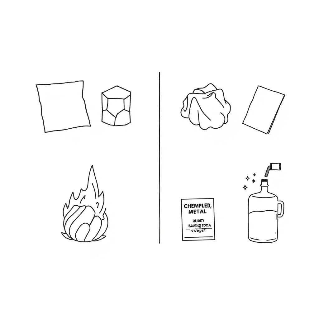 Science changes worksheet illustration