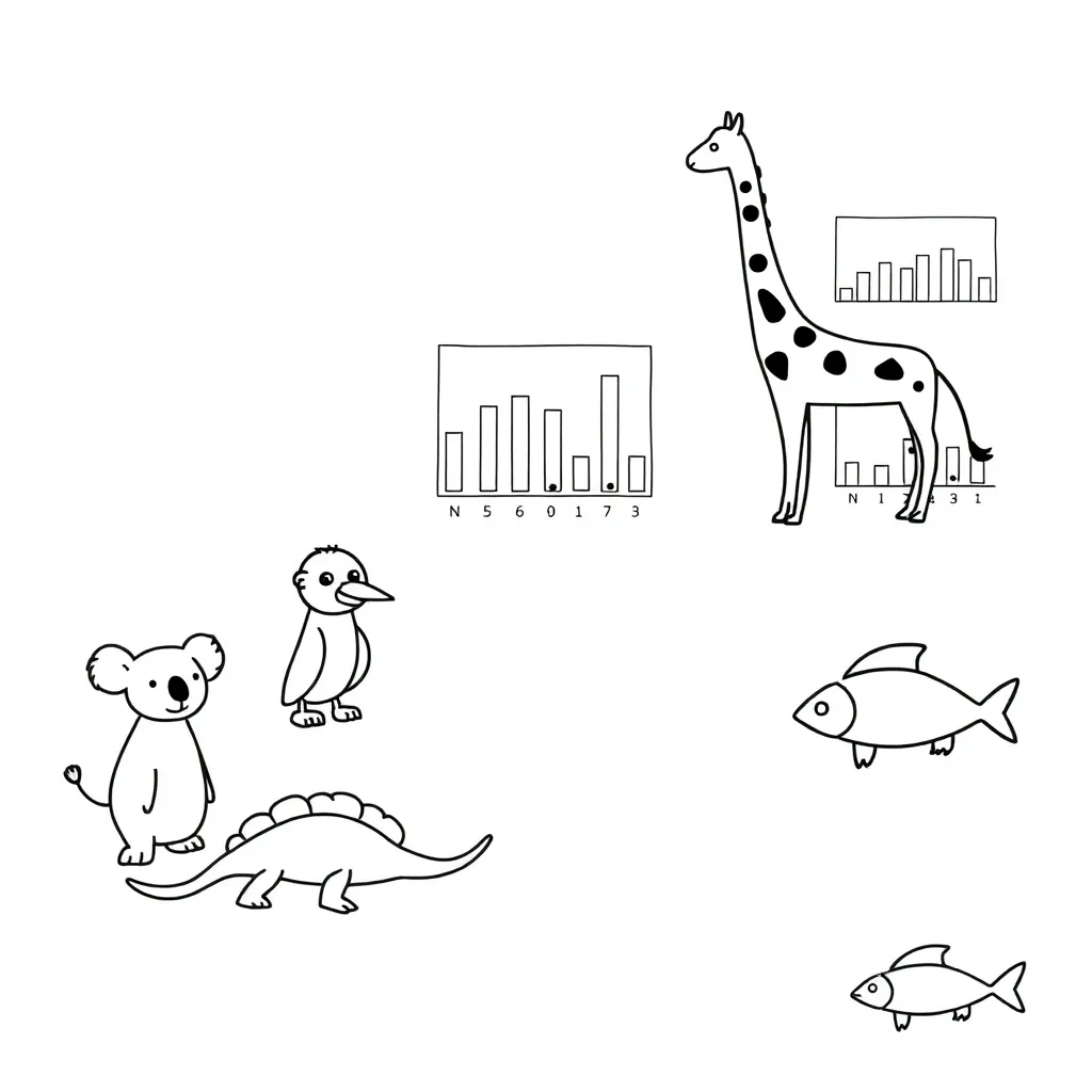 Zoo animals and graphs illustration