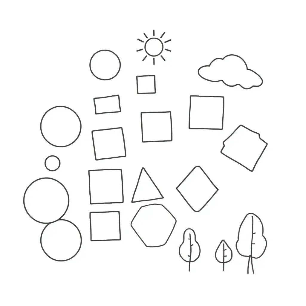 Various 2-D shapes including triangle, square, circle, and rectangle