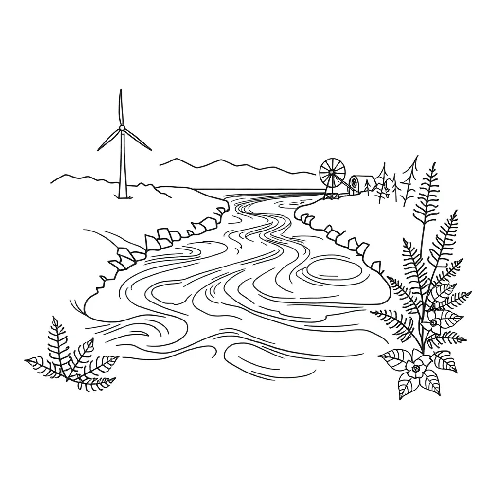 Water flowing through a water wheel