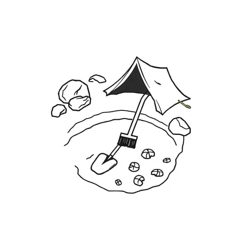 Archaeological excavation tools and artifacts