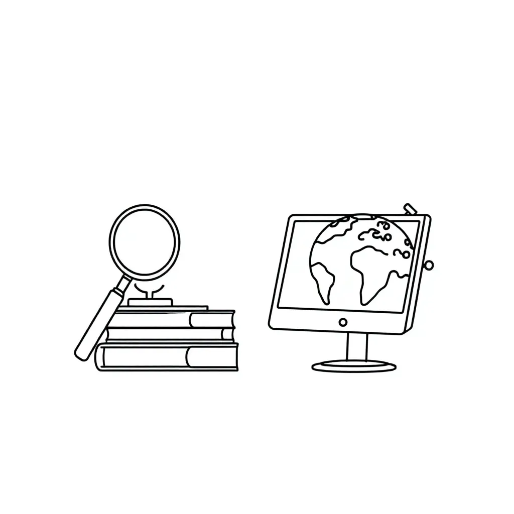 Computer with magnifying glass evaluating websites