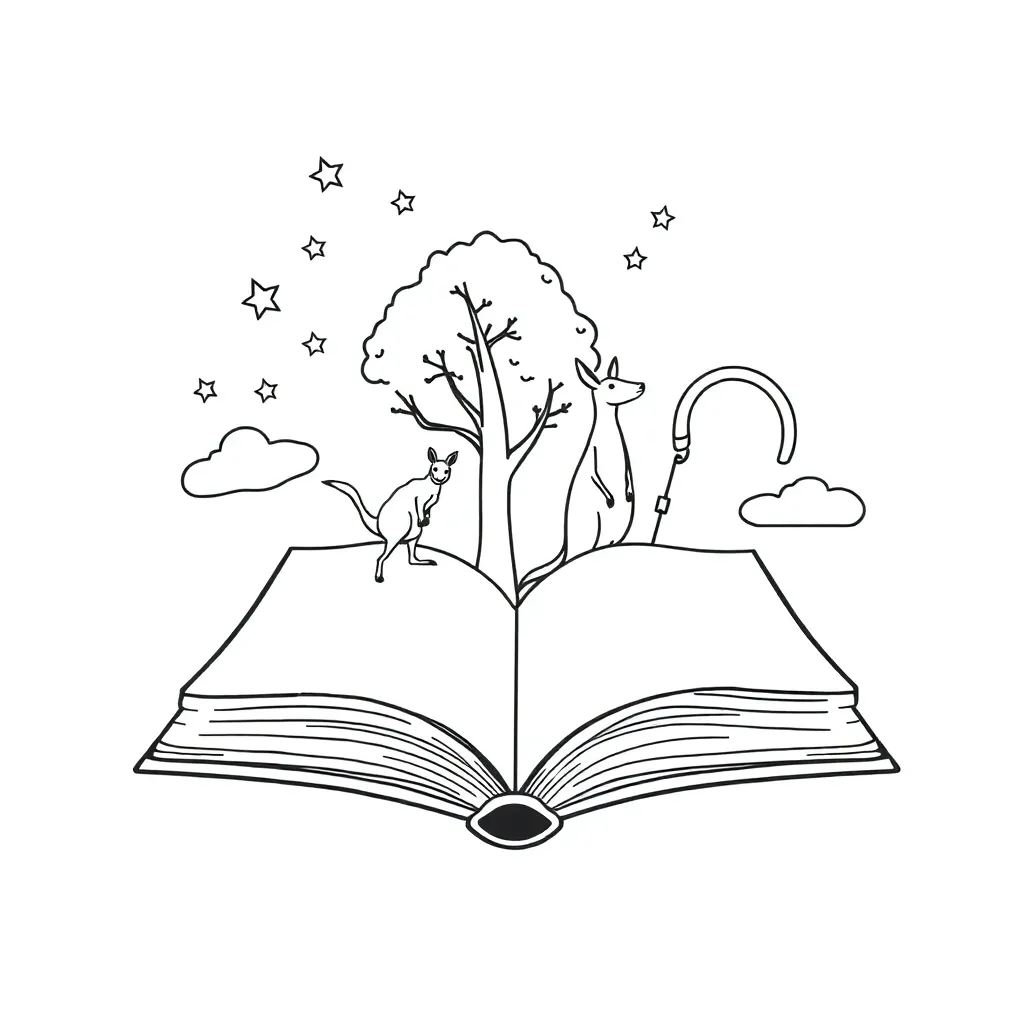 Open book with story characters emerging