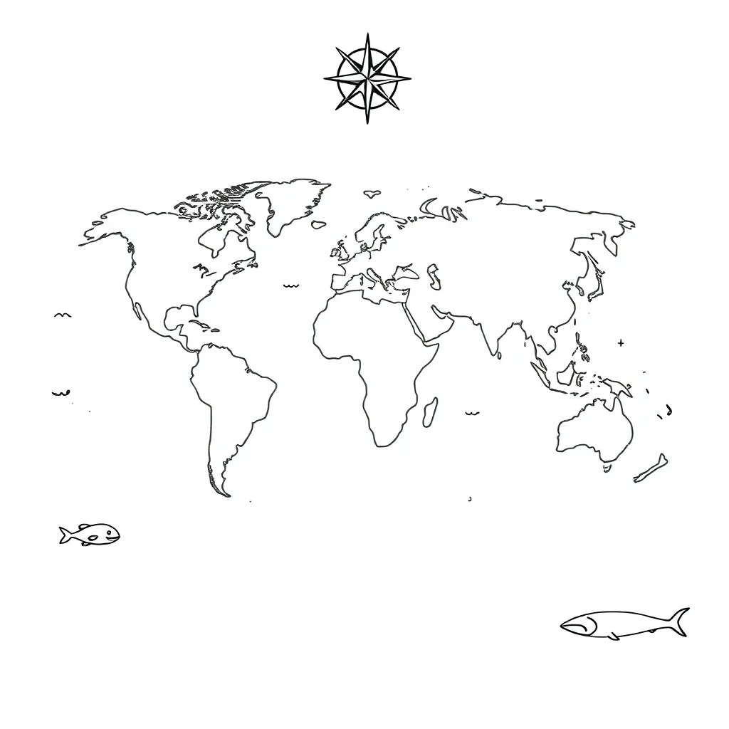 World map showing oceans and continents
