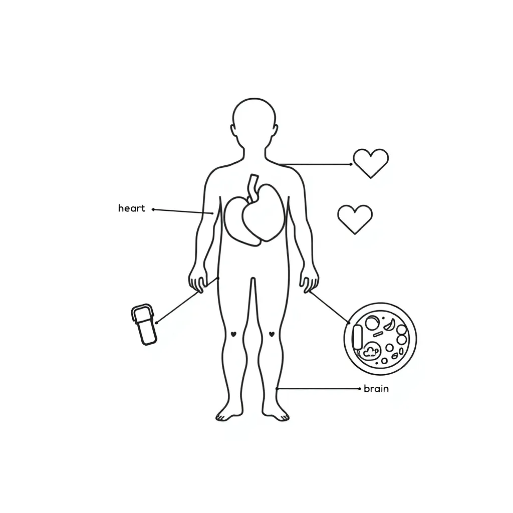 Human body diagram showing organs