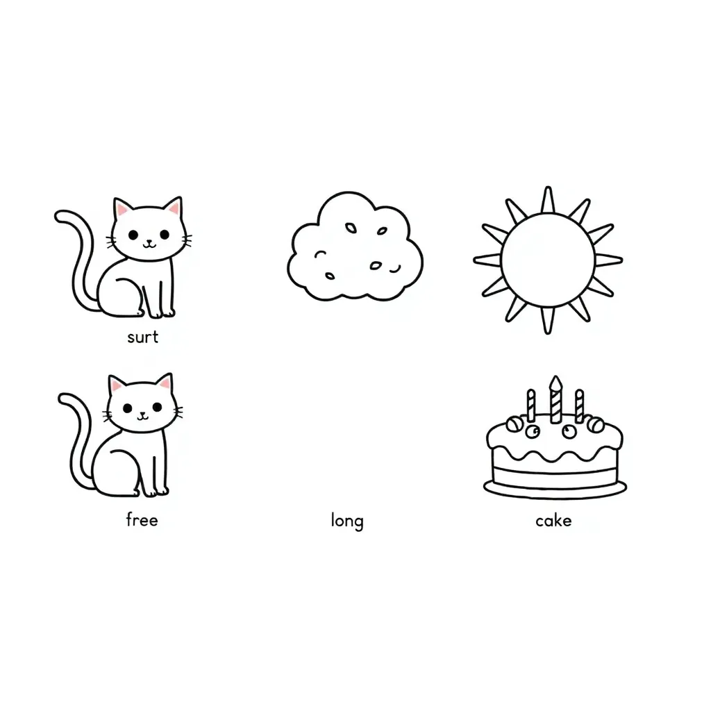 Colorful vowels and simple words illustration