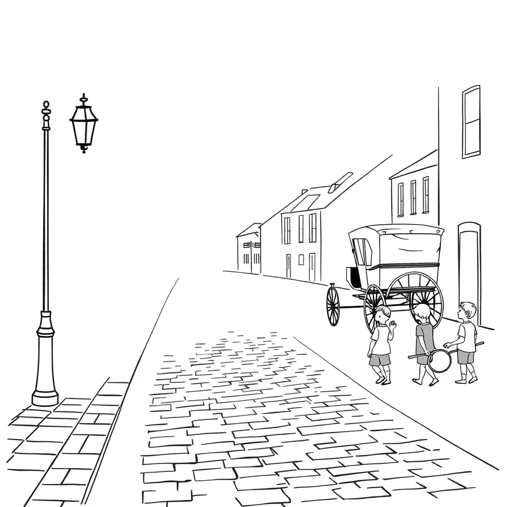 Victorian London street scene illustration