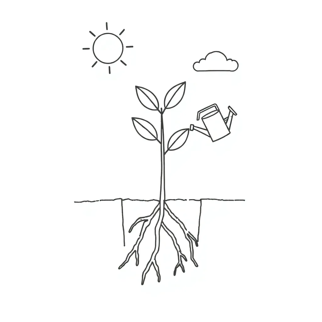 Plant with roots and stem illustration