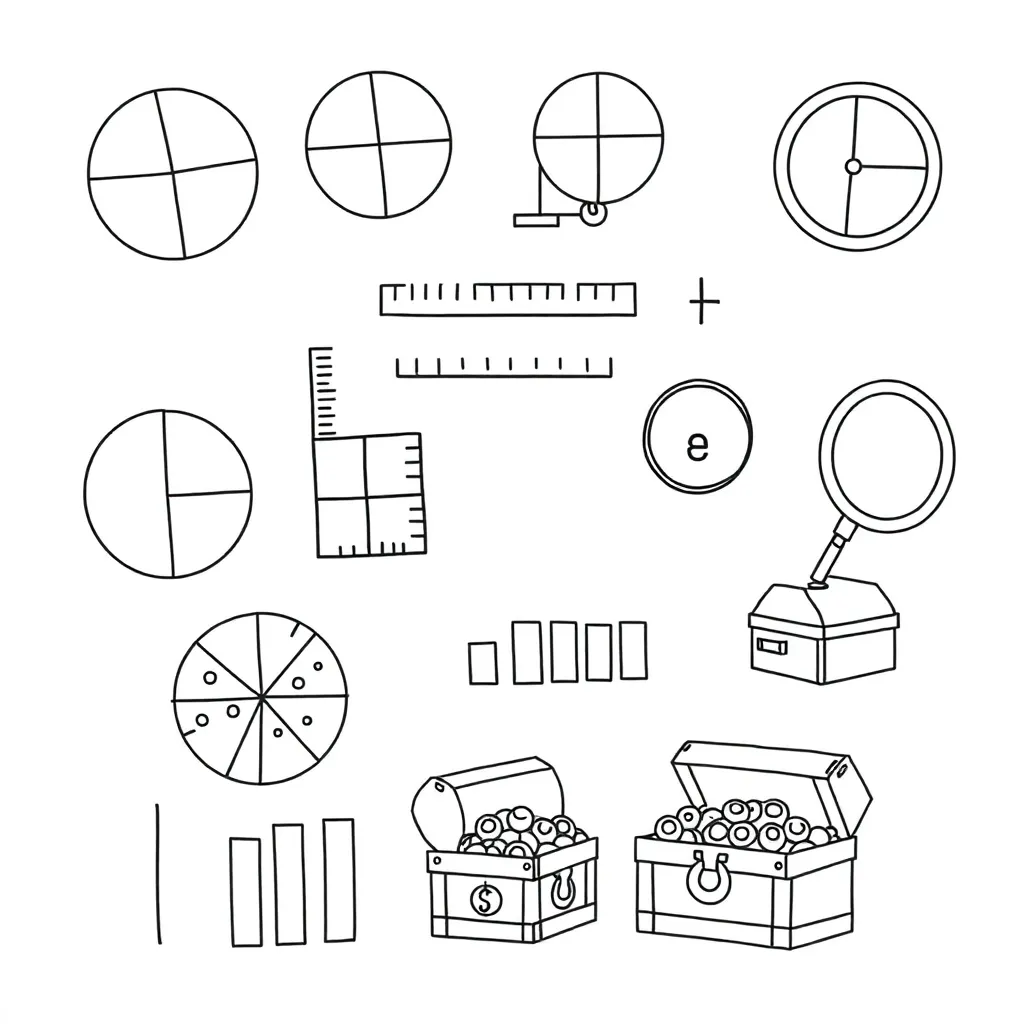 Fractions, decimals, and percents illustration