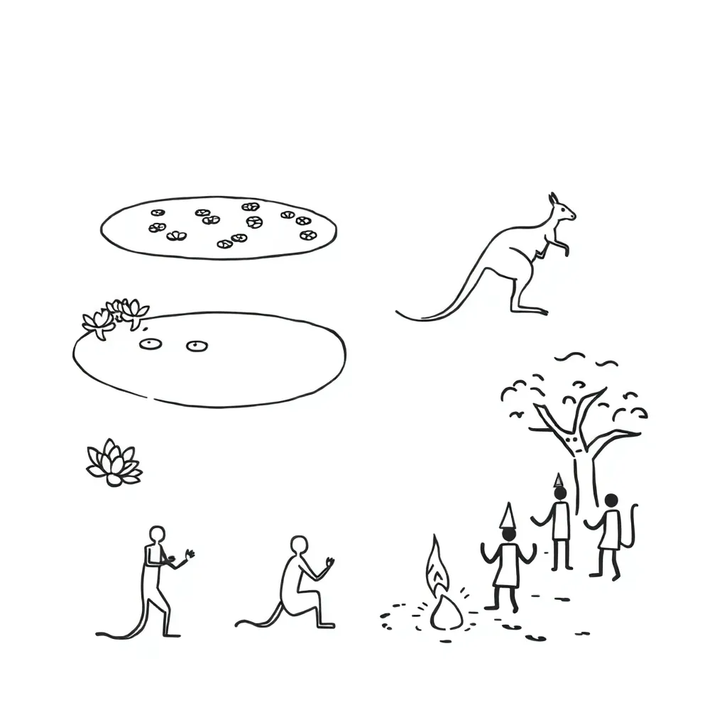 Aboriginal art symbols and Australian animals