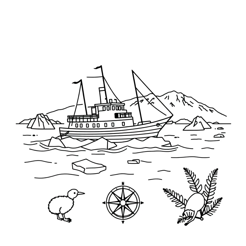 Ernest Shackleton and ship illustration