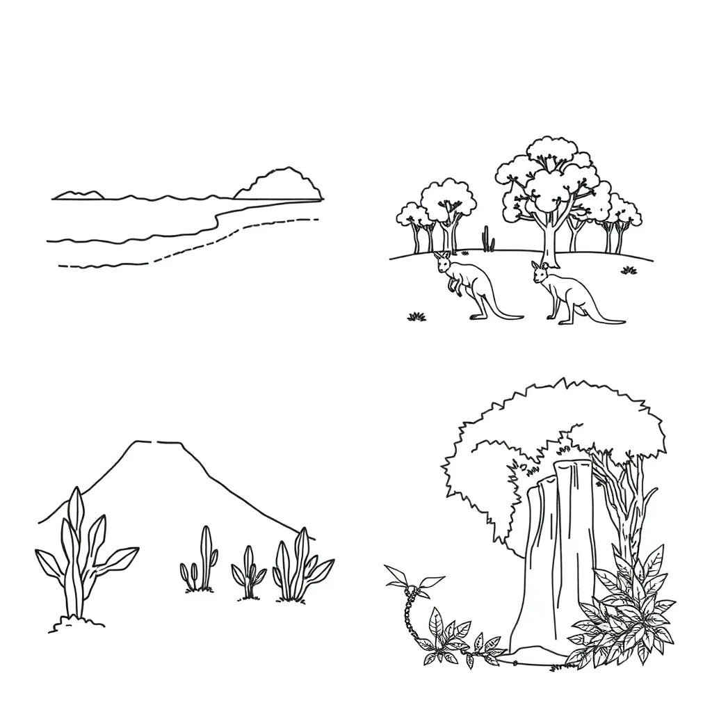 Various habitats including rainforest, desert, ocean and grassland