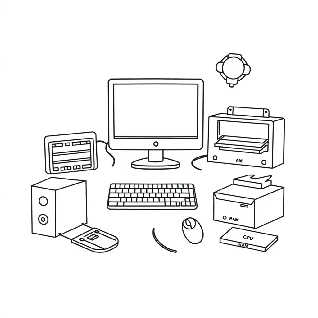 Computer hardware components illustration