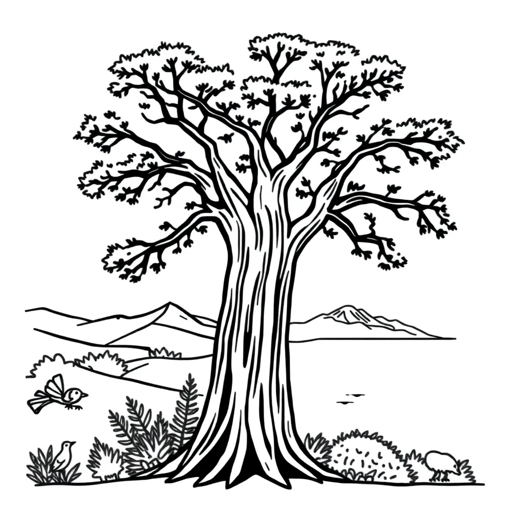New Zealand Kauri tree illustration