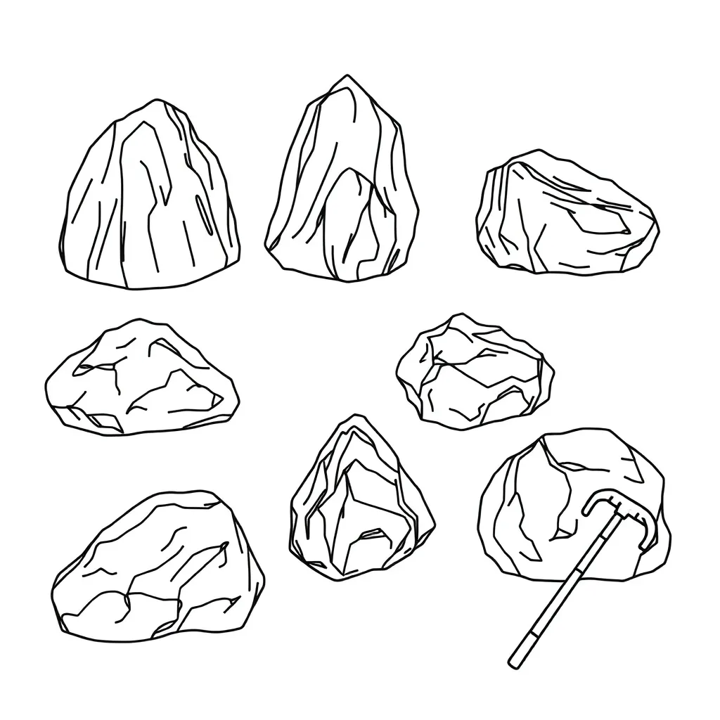 Various rock samples and magnifying glass
