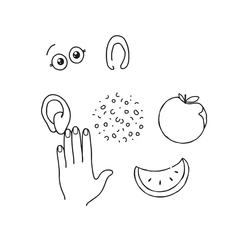 Child reading with sensory symbols around them