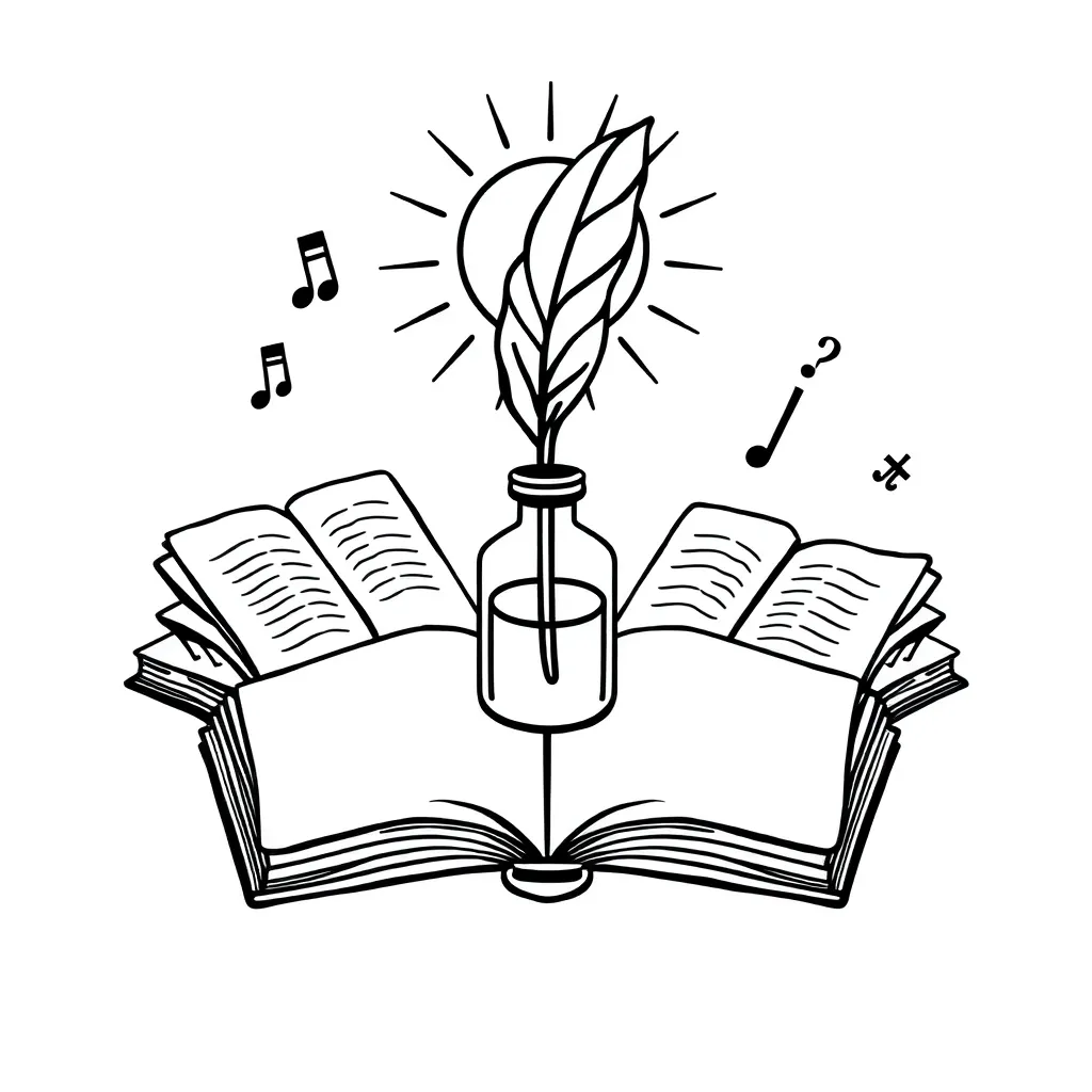 Poetry books and quill pen illustration