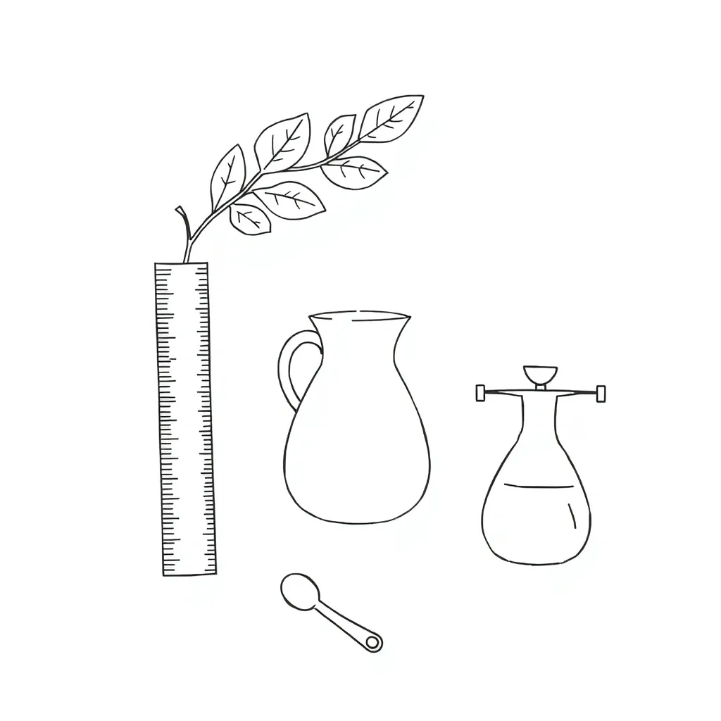 Kawakawa leaves and measuring tools