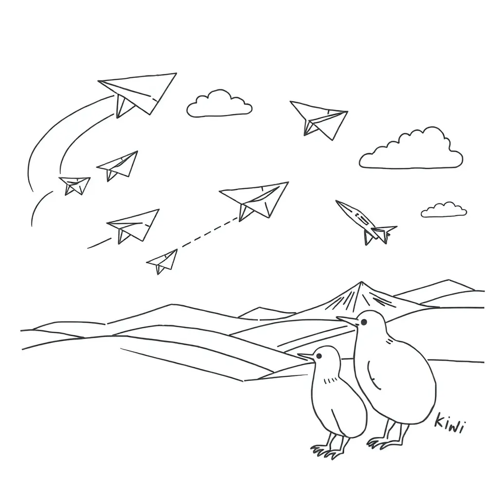 Paper plane flying through the air