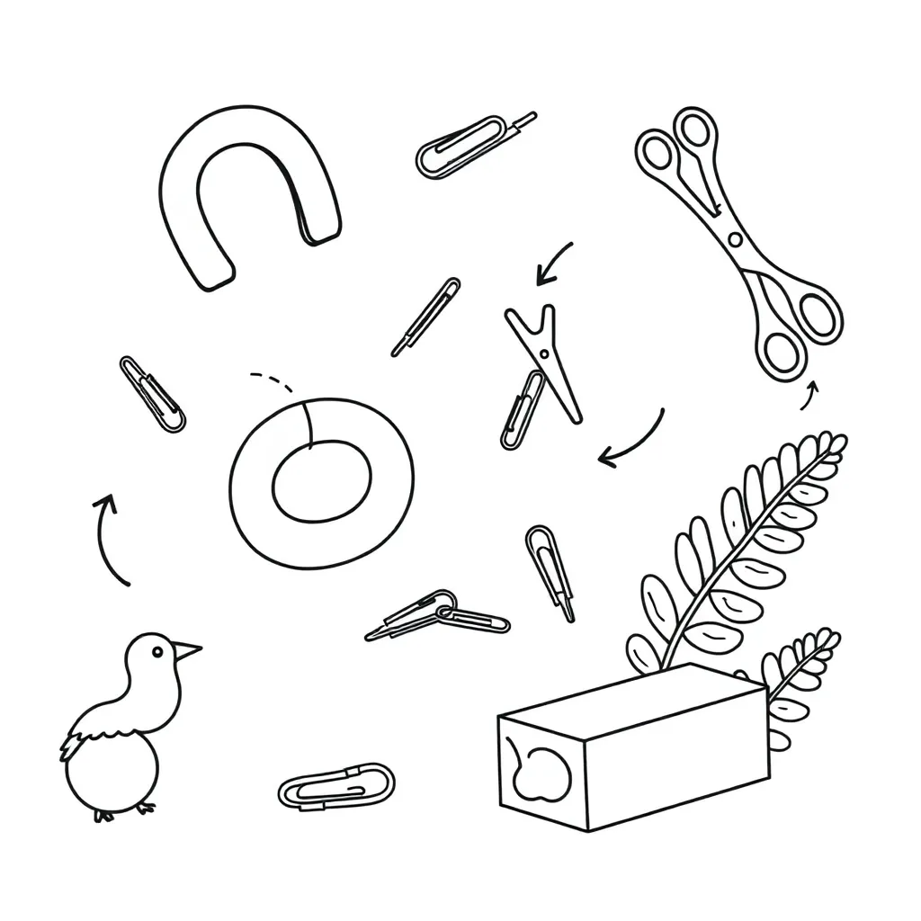 Magnet pulling paperclips