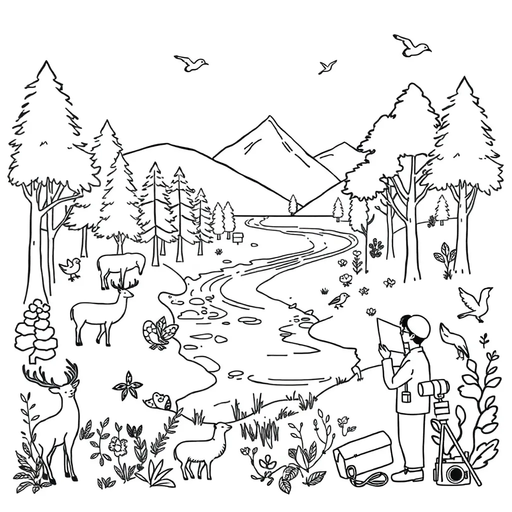 Conservation scientist studying wildlife in forest