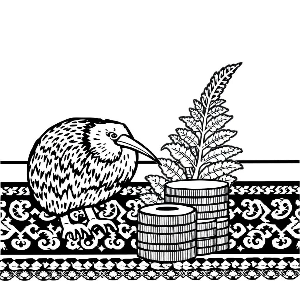 New Zealand coins and notes illustration