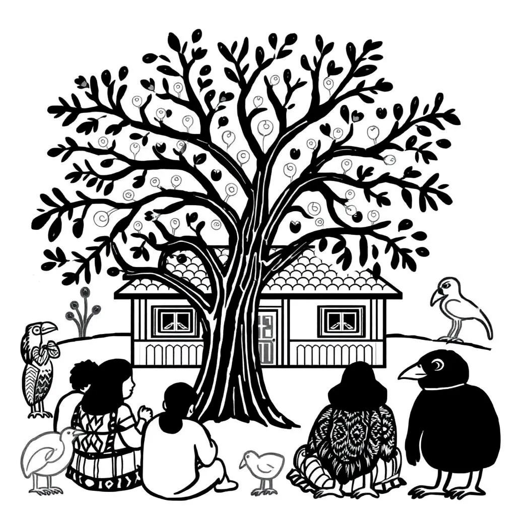 Māori cultural symbols and whānau illustration