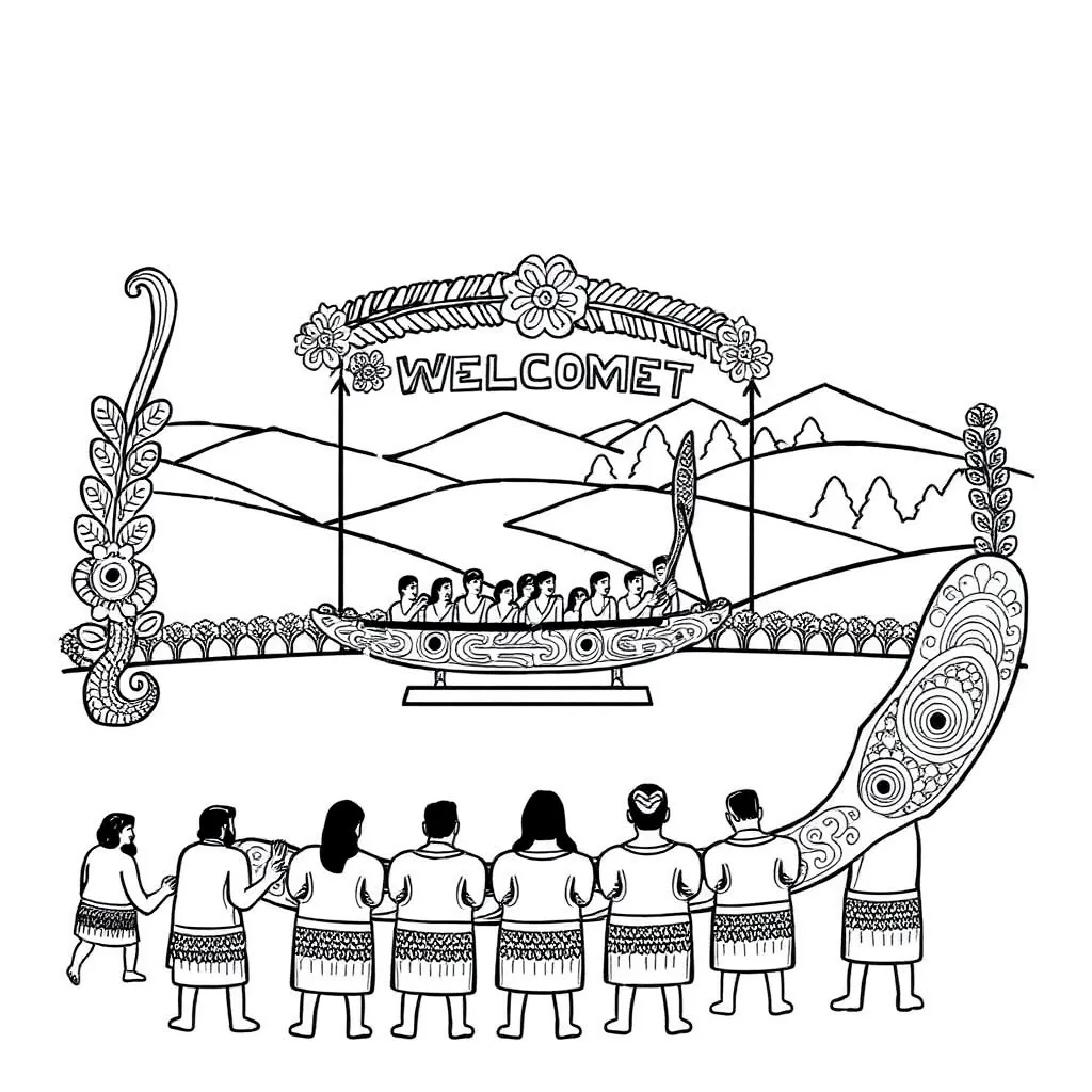 Māori powhiri ceremony illustration
