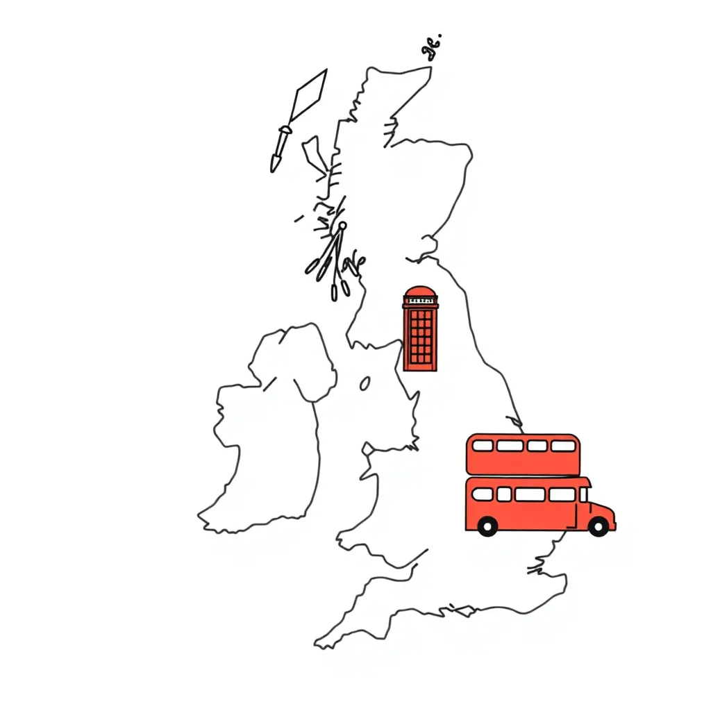 Map of Britain showing geographical features