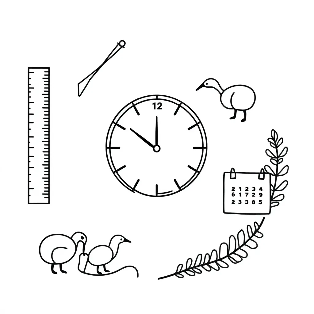 Measurement tools and clock illustration