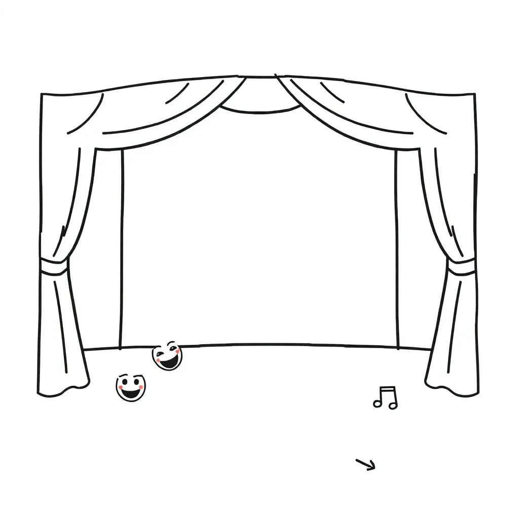 Theatre masks and performance illustration