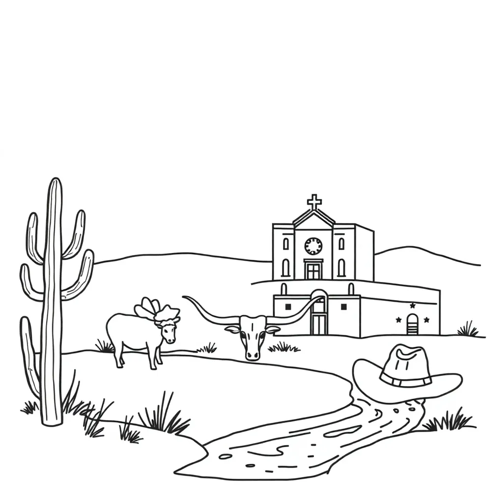 Texas state outline with historical timeline