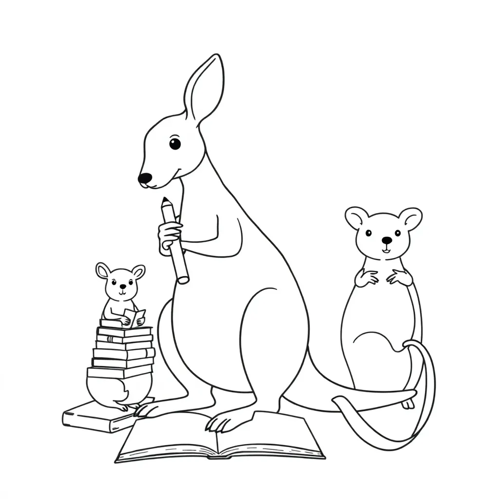 Student writing with books and information symbols