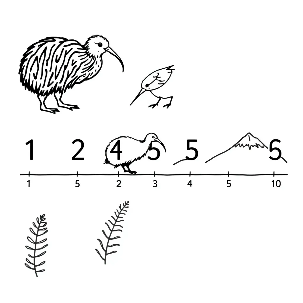 New Zealand coins and number line