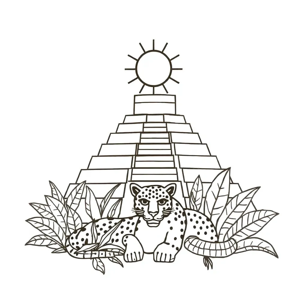 Maya pyramid and creation symbols