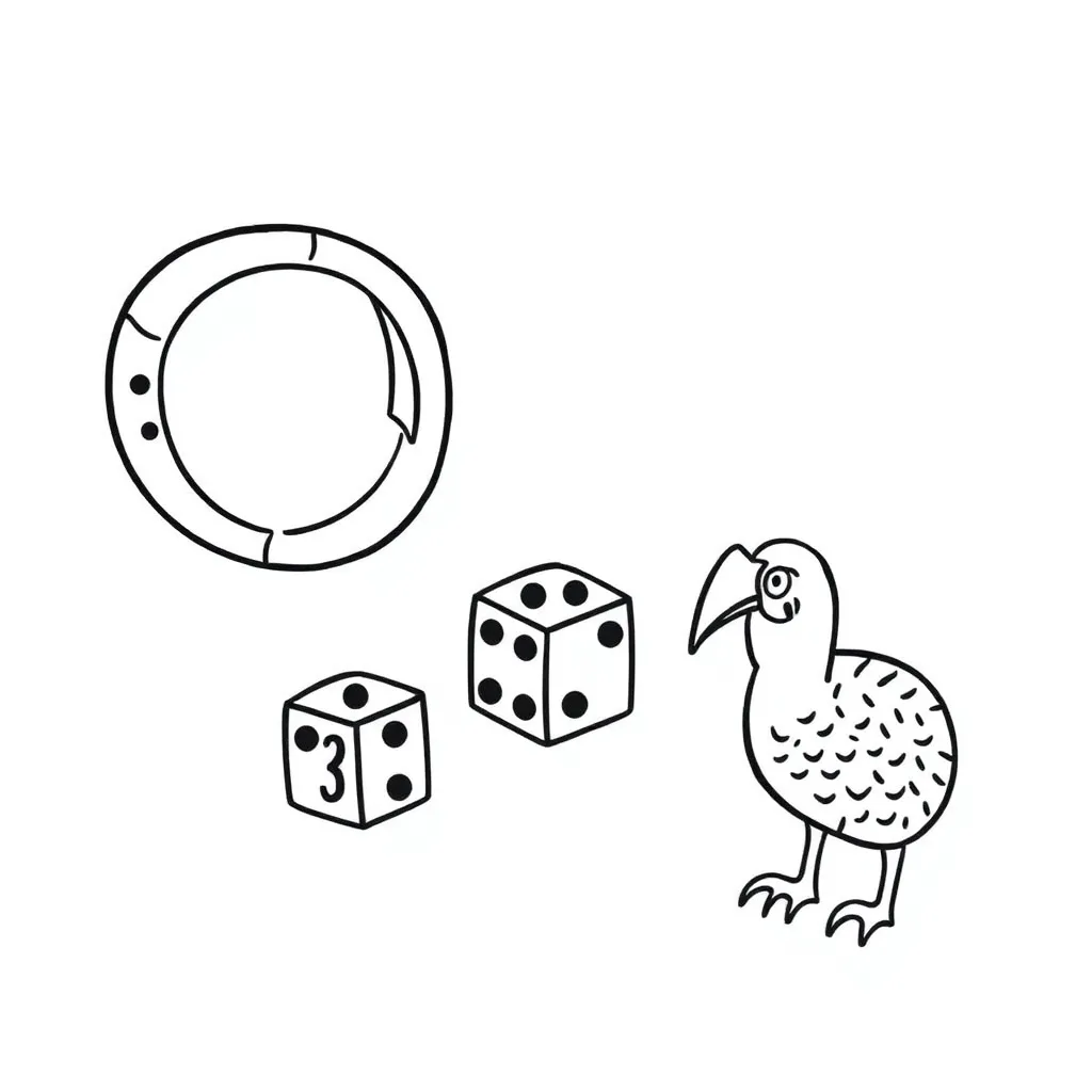 Detective with magnifying glass looking at dice and graphs