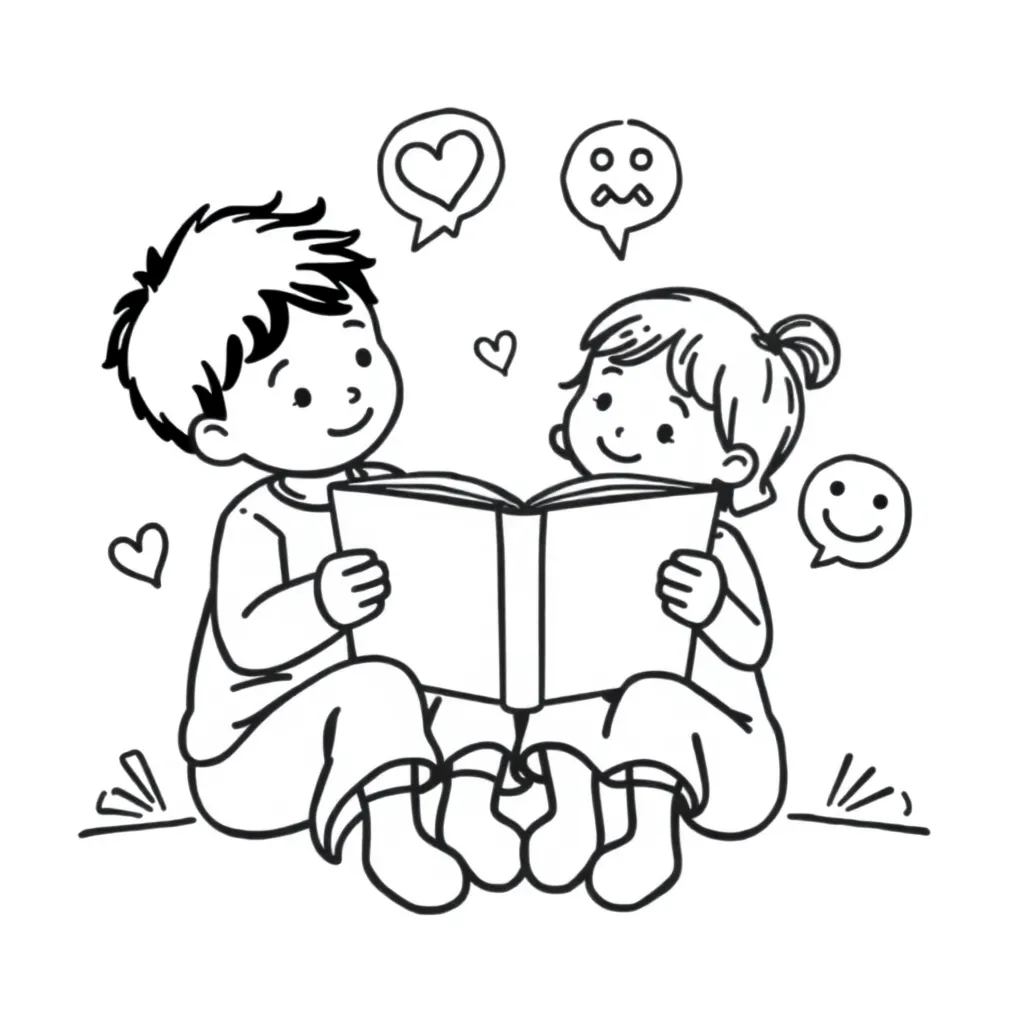Children reading books and storytelling