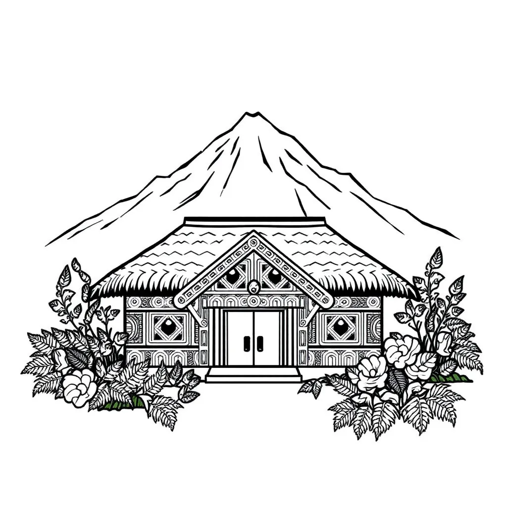 New Zealand historical scene with waka and mountains
