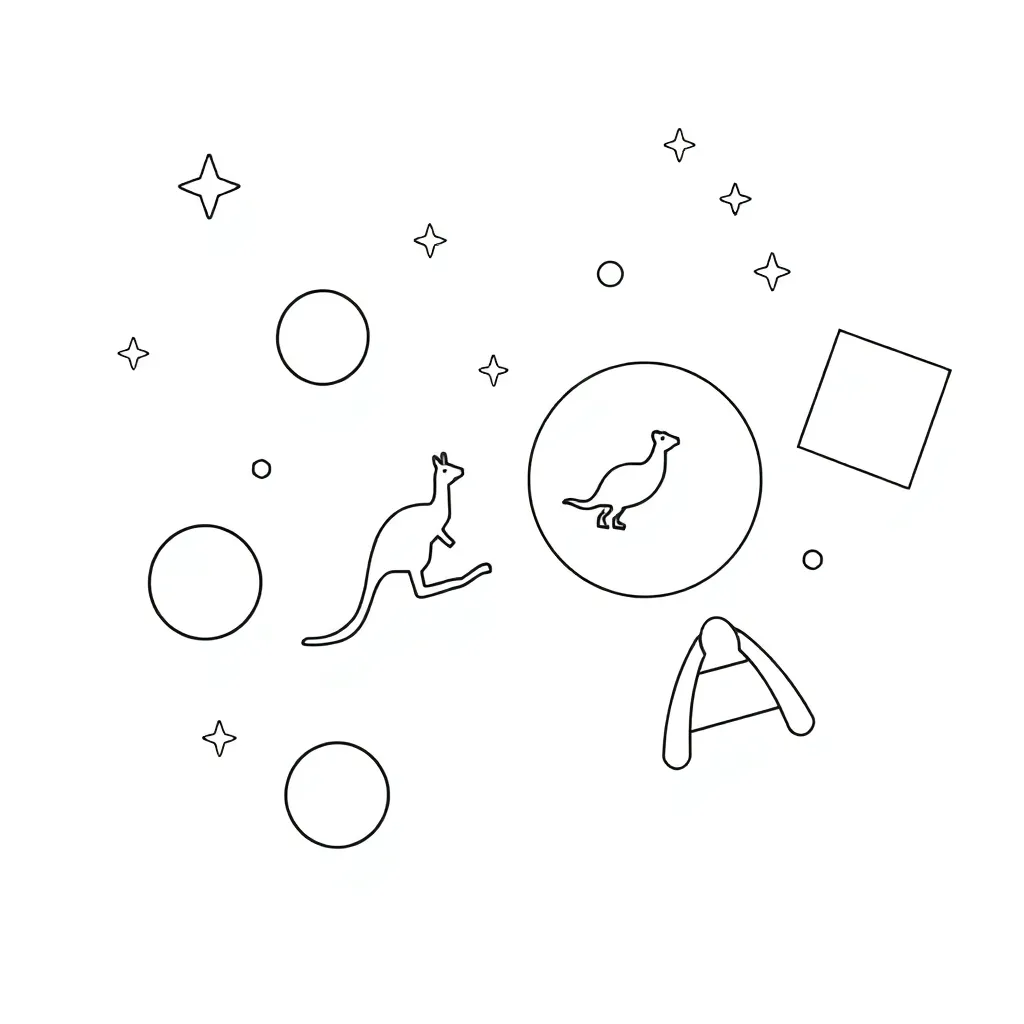 Space scene with rockets, planets and stars showing different shapes
