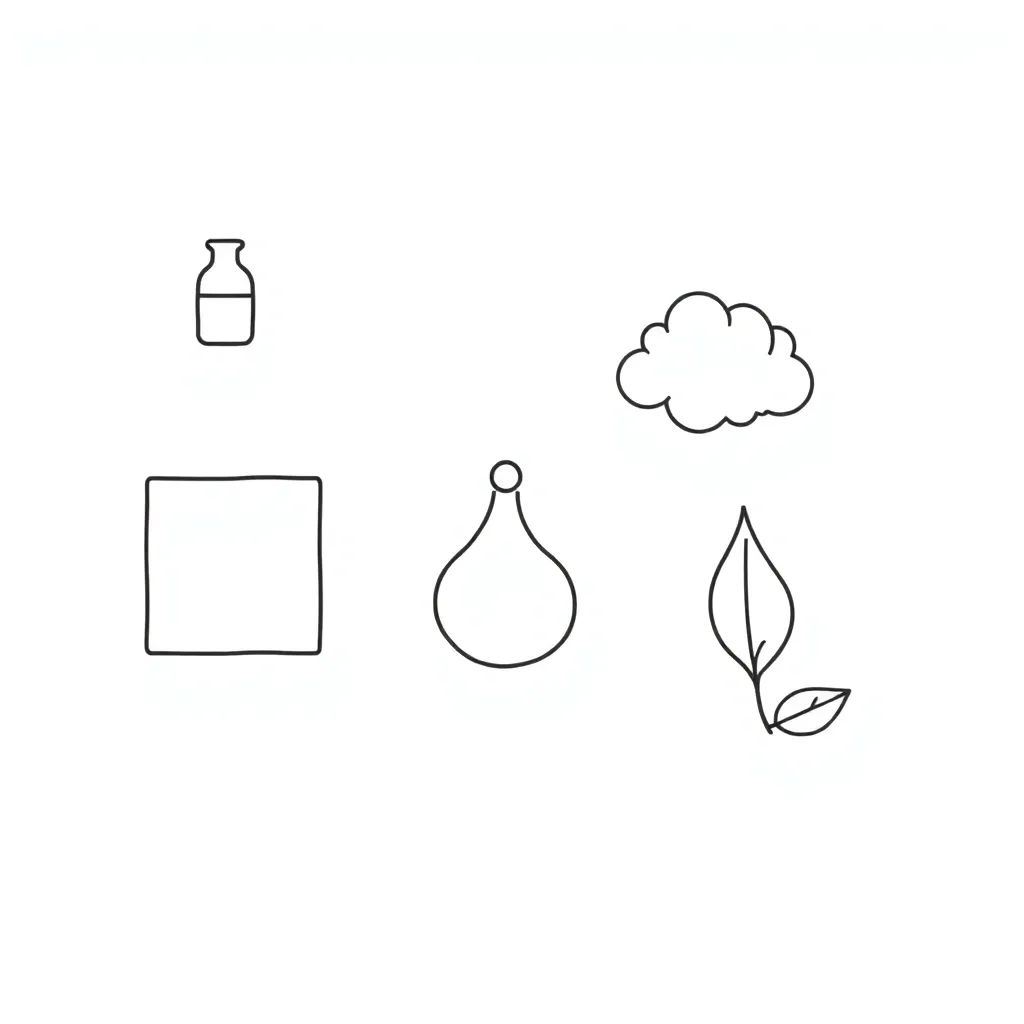 States of matter illustration showing solid ice cube, liquid water, and gas steam