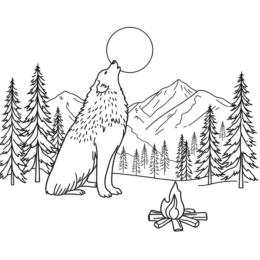 Wolf in wilderness illustration