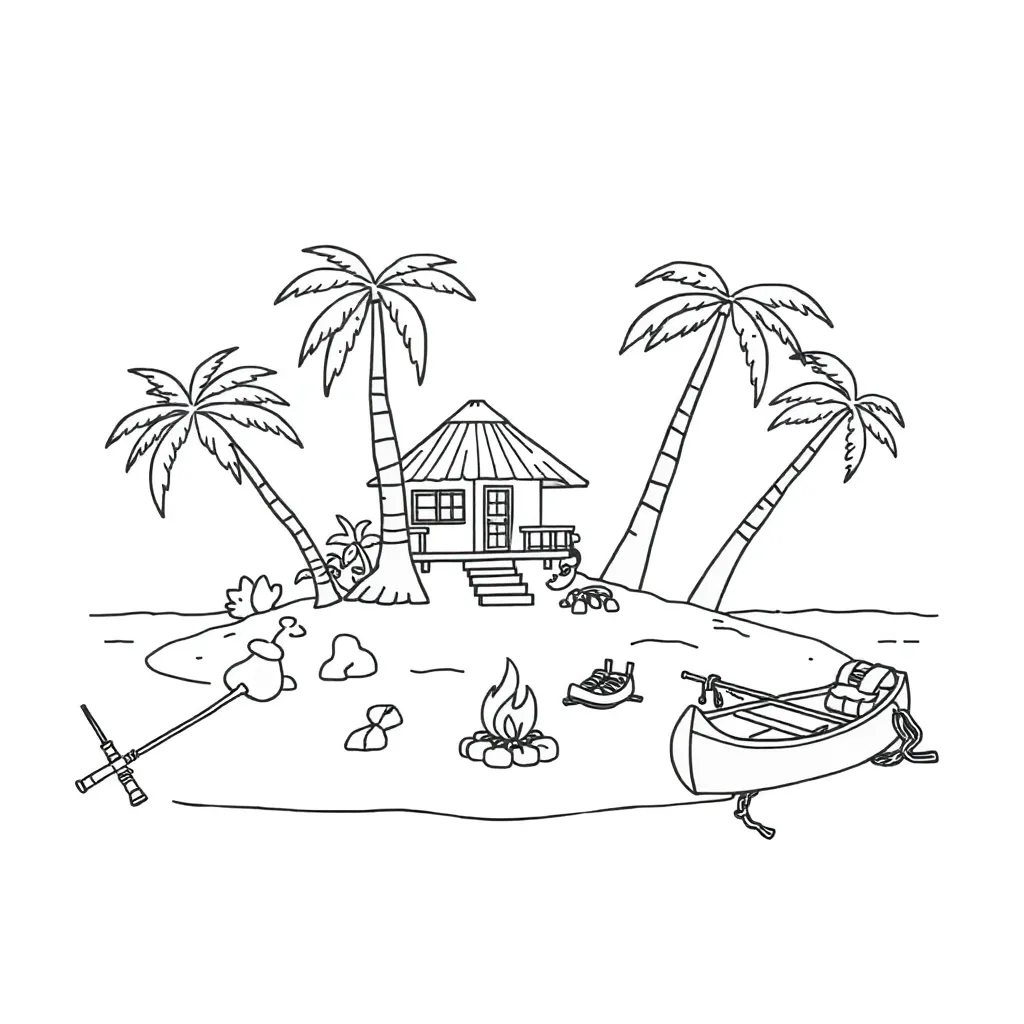Desert island with palm tree illustration