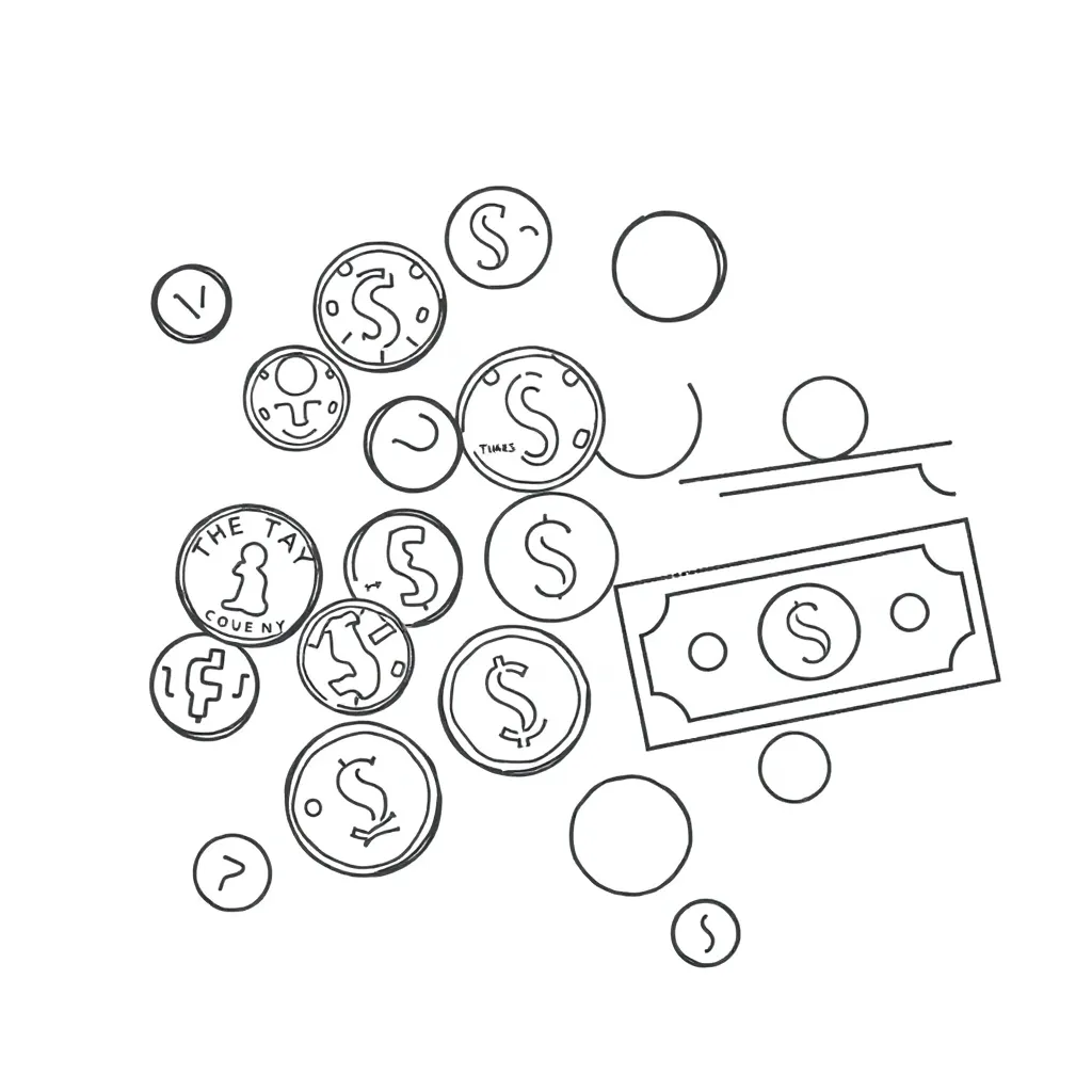 Coins and dollar bills illustration