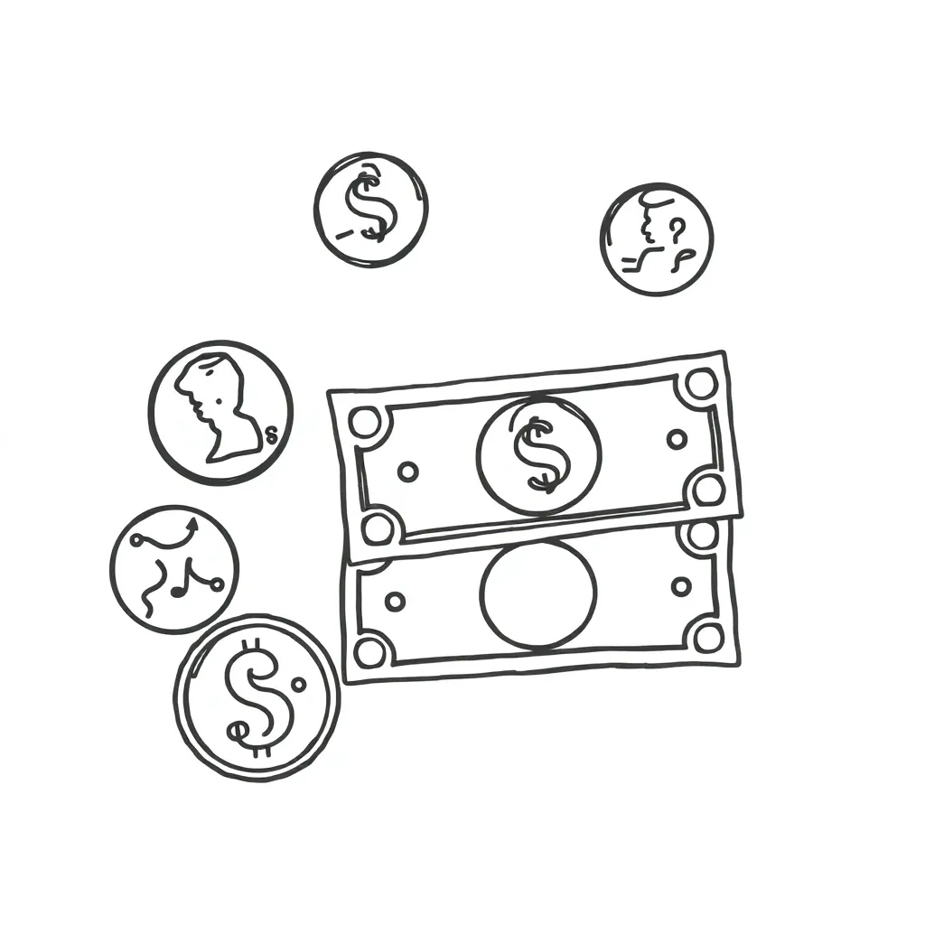 Coins and bills illustration